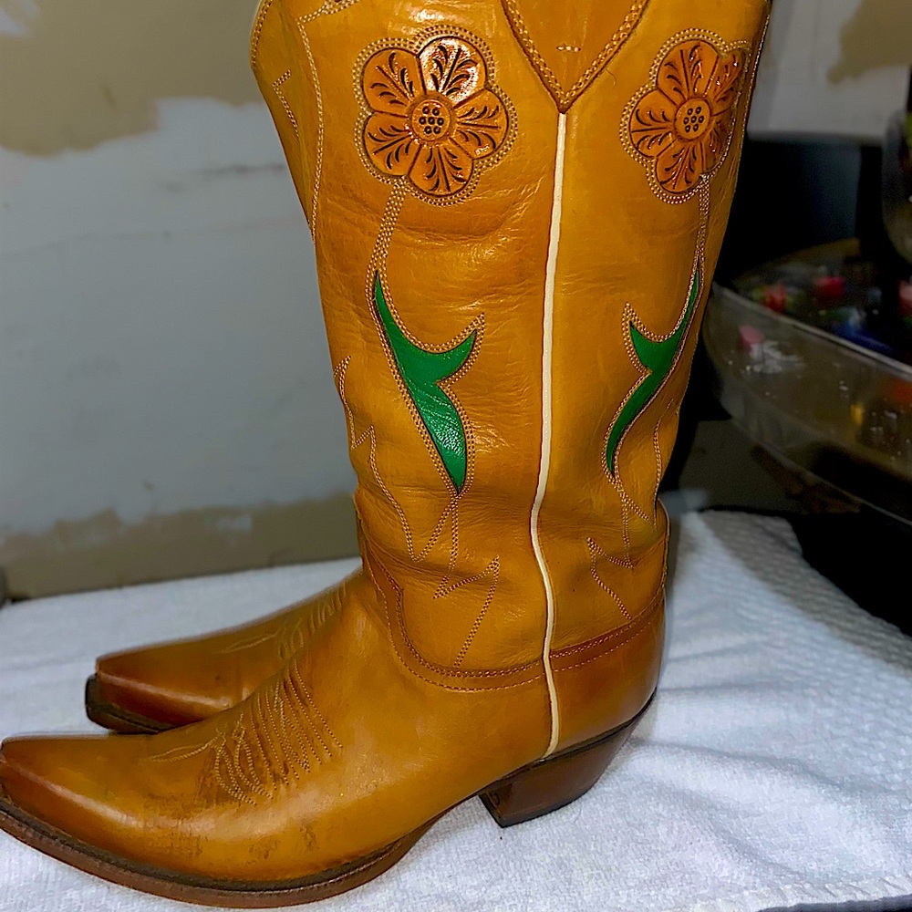 Vintage Women’s Polo Ralph Lauren Lucchese Selene Leather Cowboy Boots Size 8.5